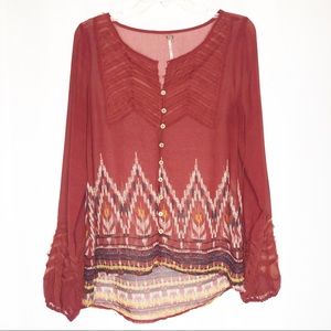 Gimmicks by BKE Tribal Print Sheer Button Down